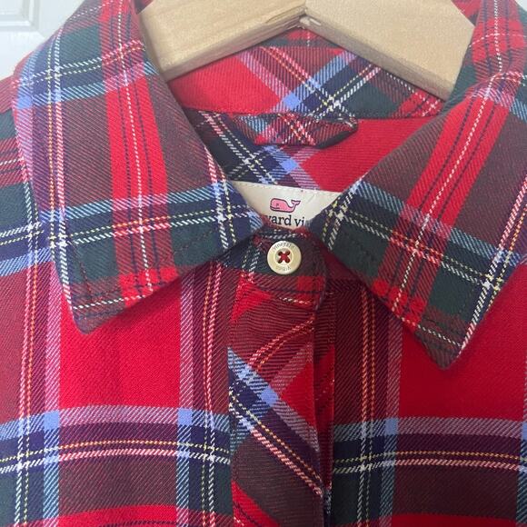 Vineyard Vines Flannel Red Plaid Tartan Shirt Women’s Sz 4 Festive Holiday - Picture 11 of 12